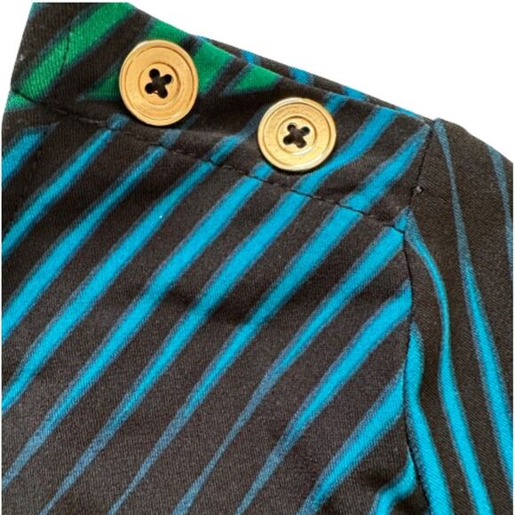 Dana Buchman Tunic Top Green Blue Black Geo Print Scoop Neck Short Sleeve Medium - Picture 9 of 12
